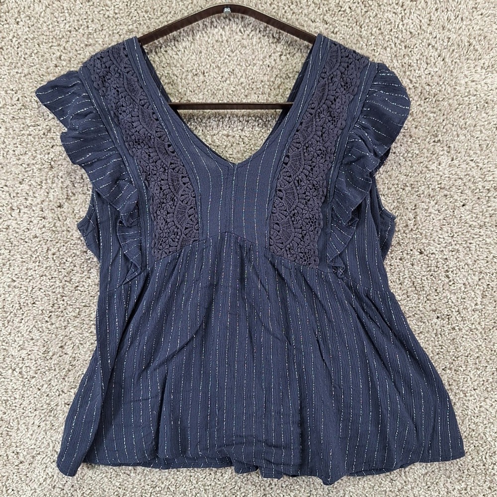 Maurices Top Womens Medium Blue Peplum Ruffle Crochet Trim Boho Streetwear